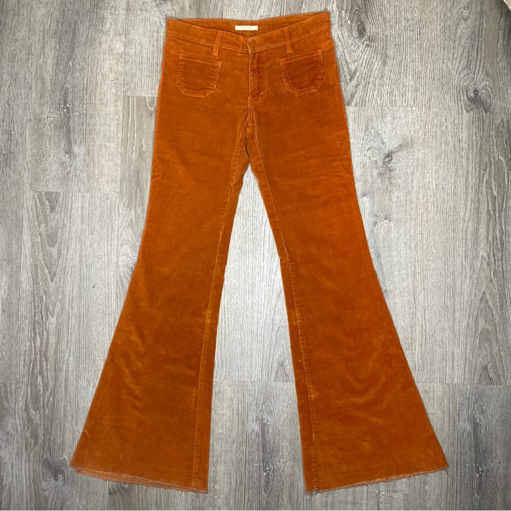 Vintage Y2K Boho Hippie Low Rise Corduroy Ribbed Bell Bottom Flare Pants